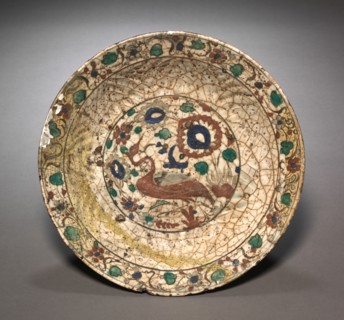 Bowl, early 17th Century. Iran, Safavid Period. Fritware with underglaze painted design in colored