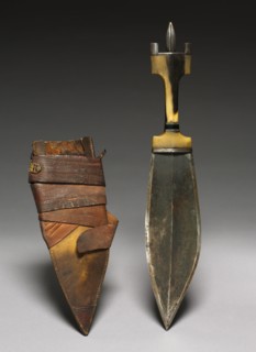 Knife, 1800s. Africa, 19th century. Steel with horn handle; blade: 23.5 cm (9 1/4 in.); scabbard: