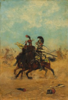 Combat for the Colors, 1874. Édouard Detaille (French, 1848-1912). Oil on wood panel; framed: 37.2