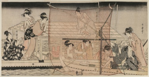Net Fishing at Night on the Sumida River, c. 1800. Kitagawa Utamaro (Japanese, 1753?-1806). Color