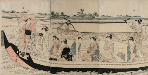 Women in a Pleasure Boat on the Sumida River, early 1790s. Chobunsai Eishi (Japanese, 1756-1829).