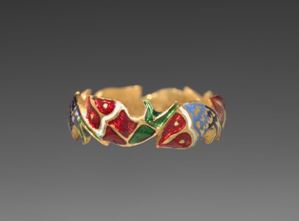 Ring in the Form of Six Fishes, 1700s. India, Jaipur, 18th century. Gold, enamel and gems;