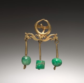 Earring, probably 1800s-1900s. Byzantium (style of), probably 19th-20th century. Gold with jade
