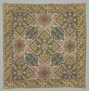 Cover with geometric design, 1800s. Iran, Qajar period. Plain weave: cotton; embroidery, surface