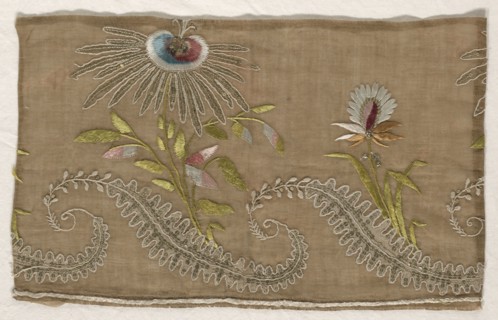 Two Fragments of Embroidery, 18th century. Spain, Southern, 18th century. Embroidery, silk threads