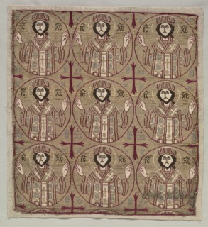 Lampas with roundels of the image of Christ in benedictory pose, 1550-1650. Turkey, Bursa, Ottoman
