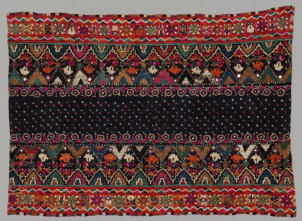 Shawl, 1800s. India, Kathiawar, 19th century. Embroidery: silk on cotton tabby ground; overall: 104