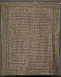 Bed Cover (?), 1800s. India, Delhi ?, 19th century. Embroidery; silk and gold filé on linen;