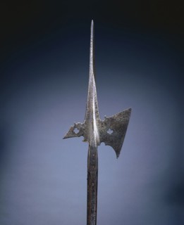 Halberd, c. 1500-1525. Germany (?), early 16th Century. Steel, quatrefoil piercing; wood haft