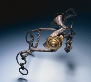 Curb Bit, c. 1580-1600. Italy, late 16th Century. Iron with gilt bronze bosses; overall: 25.4 x 15