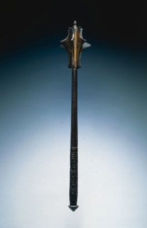 Seven-Flanged Mace, c. 1540-1550. Italy (?), 16th century. Gilded russet steel; with chiseled