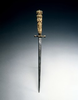 Stiletto with Grip Fashioned as Figures of Charity, Justice, and Hope, c. 1650. Italy, 17th century