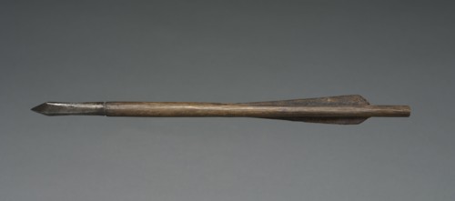 Crossbow Bolt, 1500s-1600s. Germany, 16th-17th century. Wood, leather, steel; average: 37.2 cm (14