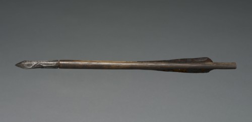 Crossbow Bolt, 1500s-1600s. Germany, 16th-17th century. Wood, leather, steel; average: 37.2 cm (14