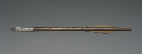 Crossbow Bolt, 1500s-1600s. Germany, 16th-17th century. Wood, leather, steel; average: 37.2 cm (14