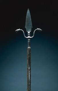 Linstock, c. 1600-1625. France, 17th century. Steel; octagonal wood haft covered with green velvet,