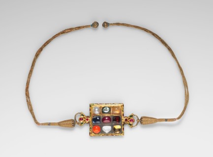 Wristlet, 18th Century. India, Punjab (?). Silver gilt with semi-precious stones and enamel;