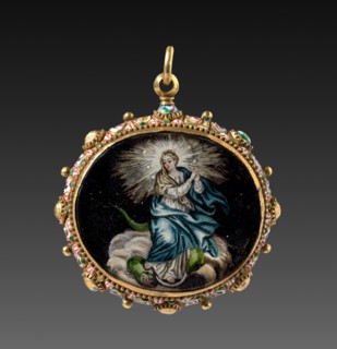 Pendant, 1600s - 1700s. Spain ?, 17th-18th century. Metal and enamel; overall: 4.8 x 4.7 cm (1 7/8