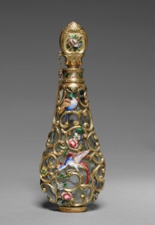 Scent Bottle, mid-1800s. France, mid-19th century. Glass with gold and enamel; overall: 12.1 x 4.4