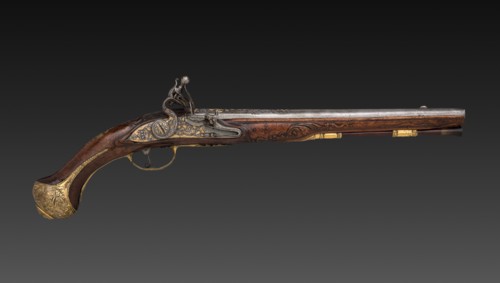 Pair of Flintlock Pistols, early 1700s. Franco-Flemish, Liège, early 18th century. Steel with gold