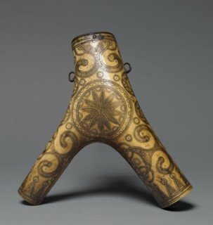Powder Flask, 1600s. Austria, Tyrol, 17th century. Horn, engraved; overall: 21.3 x 20 cm (8 3/8 x 7