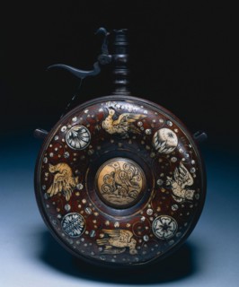 Powder Flask, c. 1620-1650. Germany, 17th century. Walnut inlaid with ivory decoration; turned