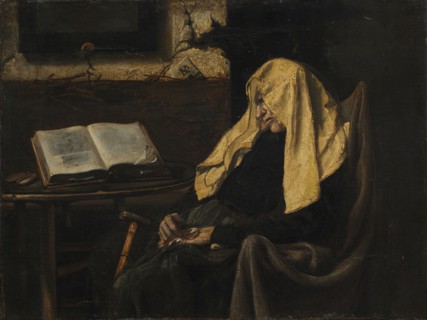 Old Woman Asleep, Mid 19th century. Possibly France, mid-19th Century. Oil on fabric; unframed: 31