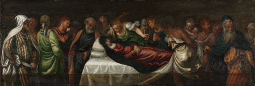Death of the Virgin, mid-1500s. Italy, Venice, 16th century. Oil on wood; framed: 78.8 x 130.9 cm