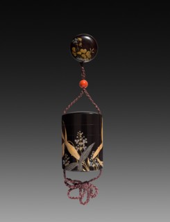 Inro, Ojime, Netsuke, later 1800s. Shibata Zeshin (Japanese, 1807-1891). Lacquer with  sprinkled