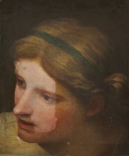 Listening Angel, 16th century. Northern Italy, 16th century. Oil on canvas; unframed: 59.6 x 49.5