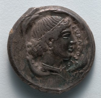Tetradrachm: Head of a Nymph (obverse), 478-467 BC. Greece, 5th century BC. Silver; diameter: 2.6