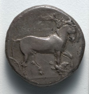 Tetradrachm: Head of Nymph (obverse), 466-413 BC. Greece, Syracuse, 5th century BC. Silver;