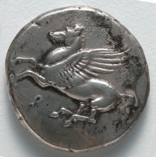 Stater, 350-338 BC. Greece, Corinth, 4th century BC. Silver; diameter: 2.2 cm (7/8 in.).