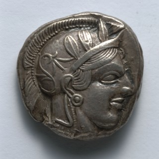 Stater: Archaic Head of Athena (obverse), 514-407 BC. Greece, Athens, late 6th-early 4th century BC