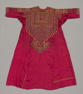 "Aba": Woman's Dress, late 1800s. India, Cutch, late 19th century. Embroidery; silk on silk satin