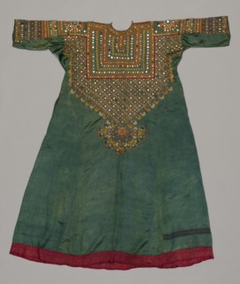 Woman's Dress, 1800s. India, Cutch, 19th century. Embroidery, silk thread on silk ground; overall: