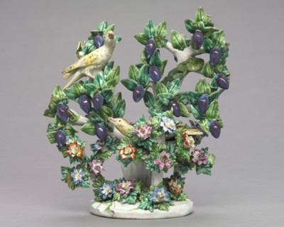 Birds and Plum Tree, 1760-1765. England, Bow, 18th century. Porcelain; overall: 20.8 x 19 x 12 cm