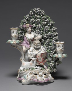 Candelabrum with Shepherdess, c. 1775. Derby Porcelain Factory (Chelsea-Derby Period). Soft-paste