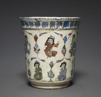 Minai Beaker with Seated Princes, 1180-1220. Iran, Kashan, Seljuk Period. Fritware with