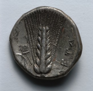 Stater: Corn, Rake, and Leaf (reverse), 330-300 BC. Greece, 4th century BC. Silver; diameter: 2 cm