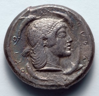 Tetradrachm: Female Head (reverse), 485-478 BC. Greece, 5th century BC. Silver; diameter: 2.4 cm