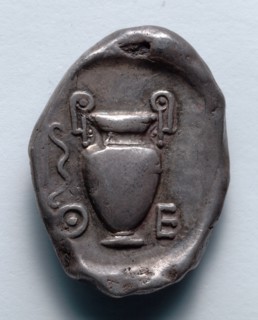 Stater: Amphora and Bow (reverse), 395-387 BC. Greece, 4th century BC. Silver; diameter: 2.6 cm (1