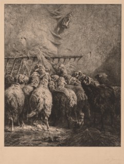 Interior of Sheep Enclosure. Charles-Émile Jacque (French, 1813-1894). Etching
