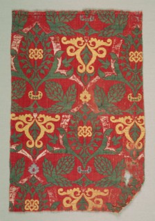 Lampas with curving vine and palmette leaves, 1400s. Spain, Granada, Nasrid period. Lampas: silk;