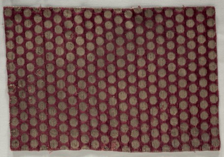 Velvet with gold discs, late 1200s or earlier. Iran, probably Tabriz, Ilkhanid period. Silk,