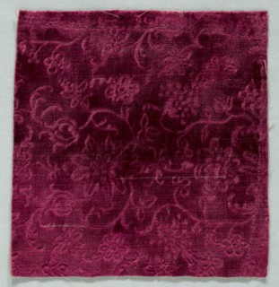 Velvet Fragment, late 1600s. Italy, late 17th century. Velvet; overall: 17.5 x 18 cm (6 7/8 x 7