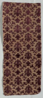 Velvet Fragment, 1600-1640. Italy, 1st third of 17th century. Velvet (cut and uncut); silk and