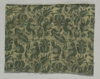 Fragment with Birds and Floral Motif, 1600s. Italy or Spain ?, 17th century. Damask, silk; overall: