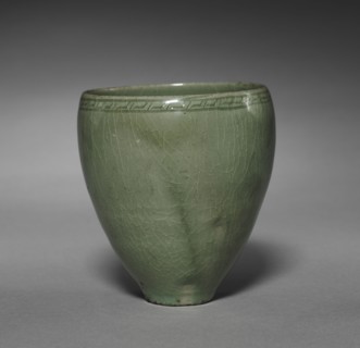 Cup with Incised Thunder Design, 1100s-1200s. Korea, Goryeo period (918-1392). Celadon; diameter of