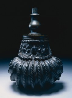 Powder Flask, c. 1560-1570. Italy, 16th century. Leather (cuir bouilli) with embossed and fluted